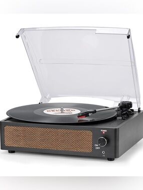 New Black, Compact Vintage-Style Vinyl Turntable Record Player